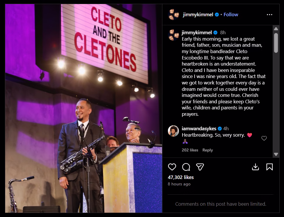 Jimmy kimmel instagram post on Cleto Escobedo III